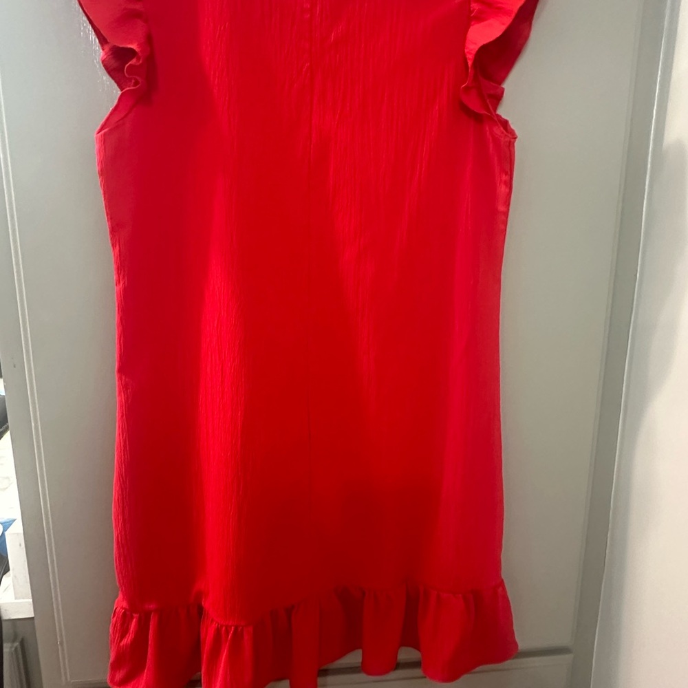 Red Ruffle Sleeve Dress - Picture 2 of 4